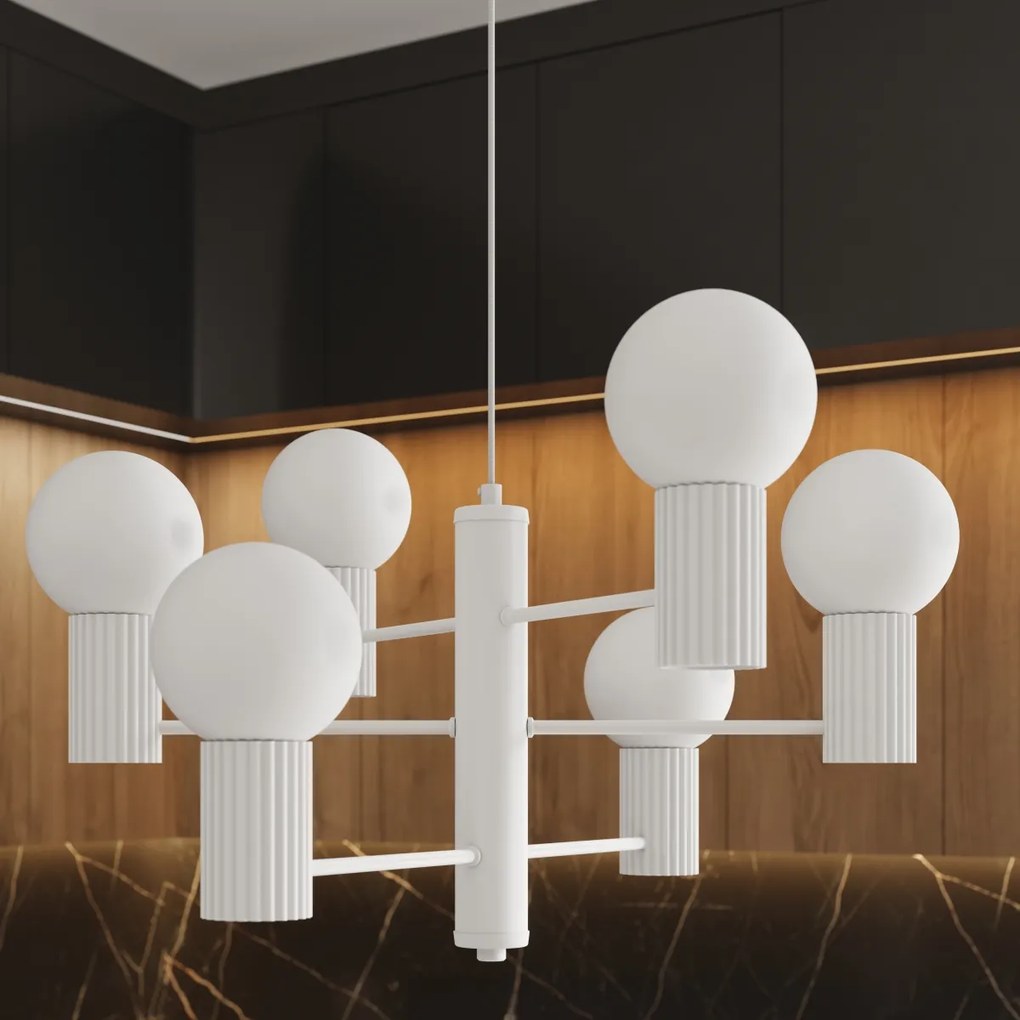 Luster Halo, 6x biele sklenené tienidlo, w