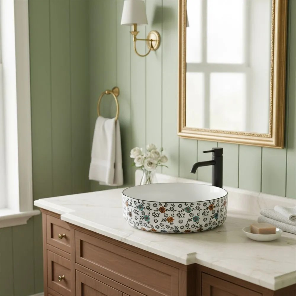 Rea Stefania, umývadlo na dosku 360x360x120 mm, biela so vzorom, REA-U9852