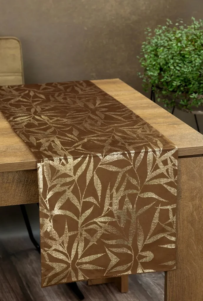 Dekorstudio Elegantný zamatový behúň na stôl BLINK 15 hnedý Rozmer behúňa (šírka x dĺžka): 35x180cm