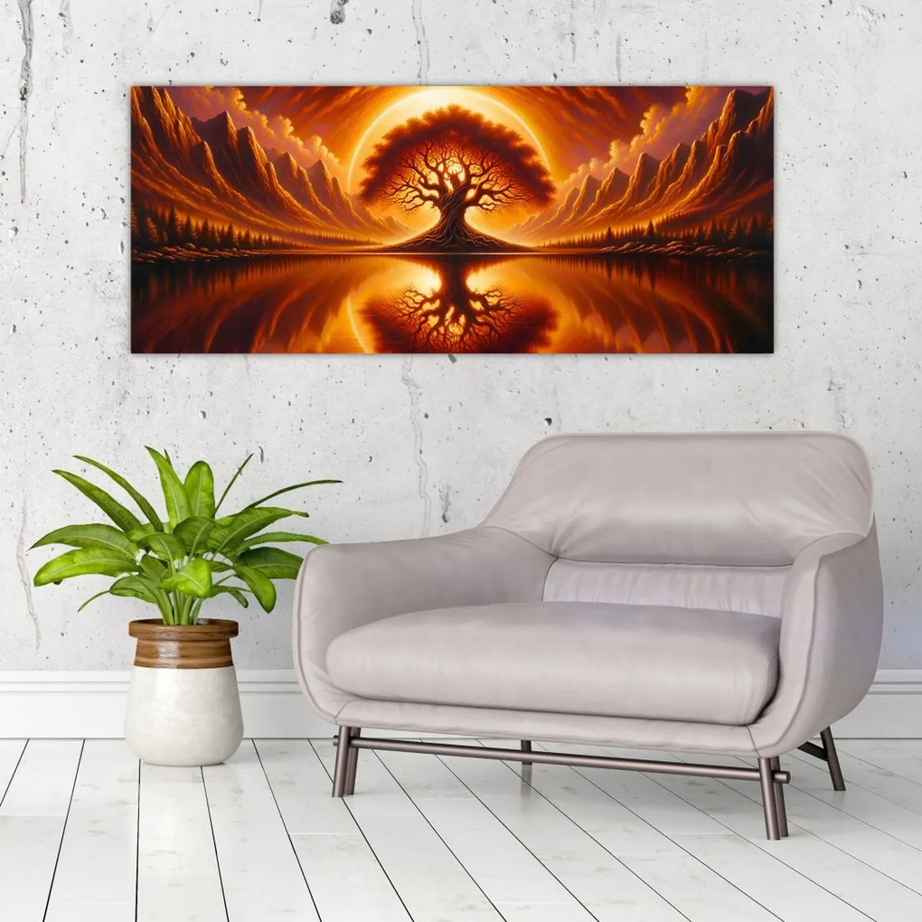 Obraz – Strom v krvavom slnku (120x50 cm)