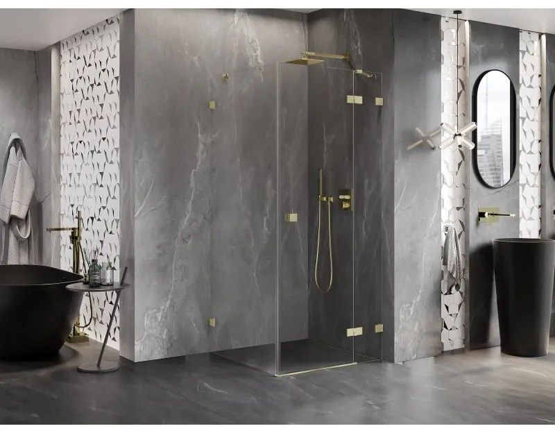 Mexen Lunar, 1-krídlový sprchový kút, pravý, 70 x 70 cm, 8mm číre sklo, zlatý profil, 834-070-070-55-00-P
