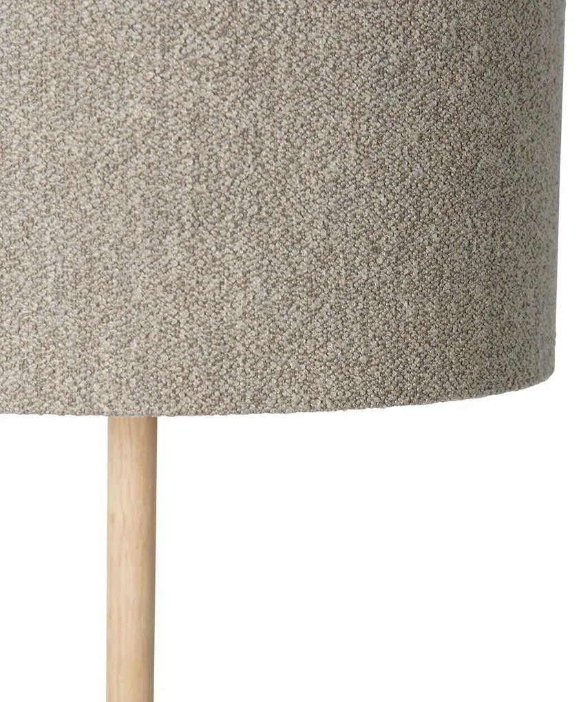 Rustikálna stojaca lampa drevo s tienidlom z bouclé taupe - Mels