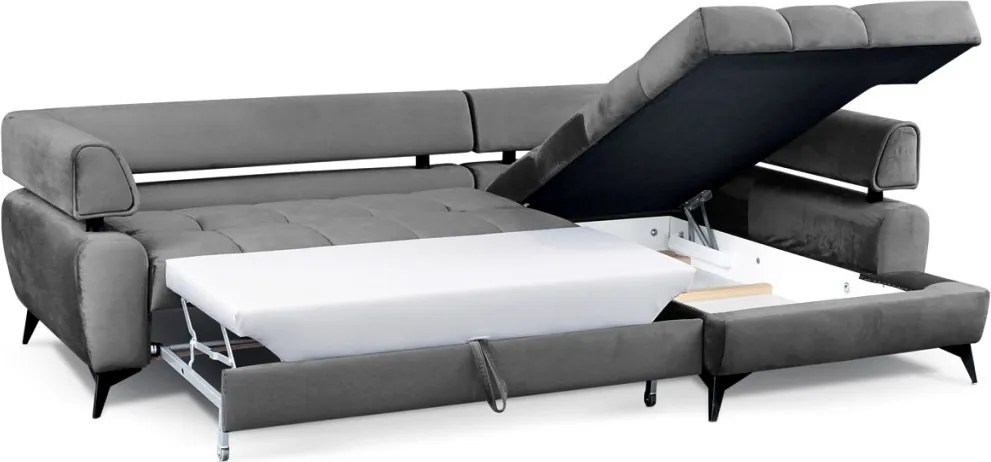 Rohová sedacia súprava Paris, stredne šedá látka, pravý roh