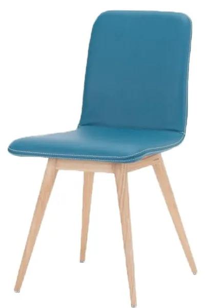 Jedálenská stolička z masívneho dubového dreva s koženým tyrkysovým sedadlom Gazzda Ena
