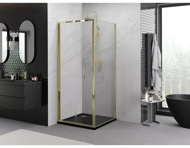 Mexen Exo, skladací sprchový kút 90 x 90 cm, číre sklo, zlatá, 816-090-090-50-00