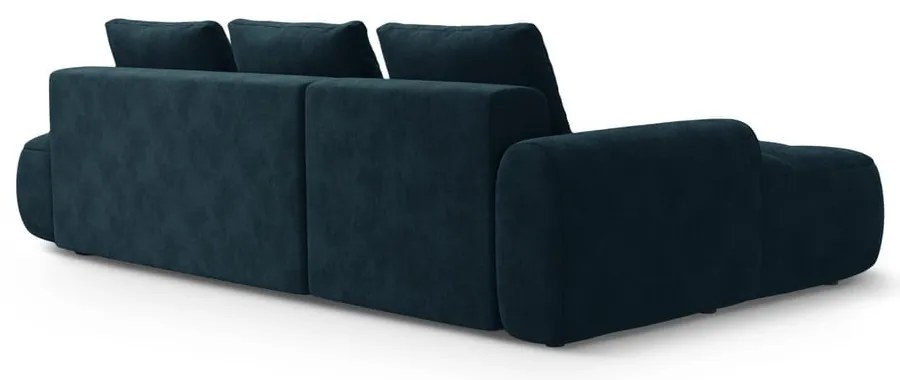 Zamatová rozkladacia/s úložným priestorom rohová pohovka v petrolejovej farbe (ľavý roh/s leňoškou) Linz – Cosmopolitan Design