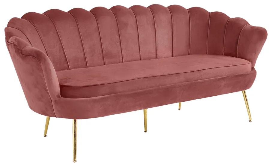 Kondela Luxusná pohovka, 3-sed, ružová Velvet látka/chróm zlatý, štýl Art-deco, NOBLIN