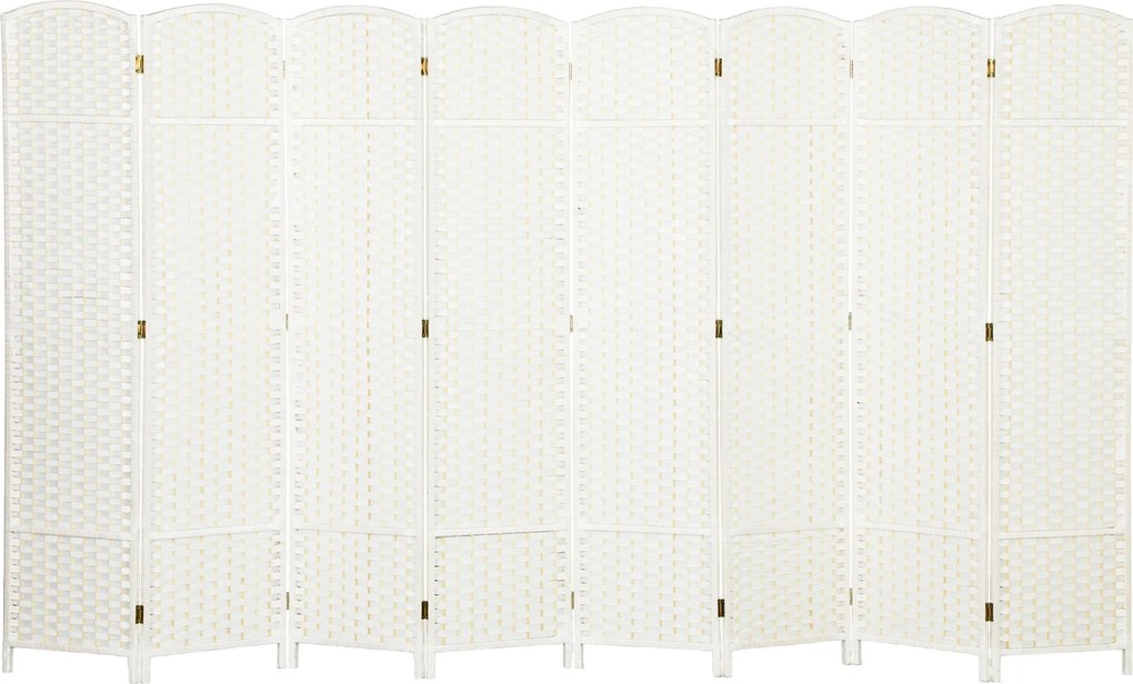 HOMCOM 8-panelový paraván 320 × 170 cm – skladací paraván z borovicového dreva, biely | Aosom