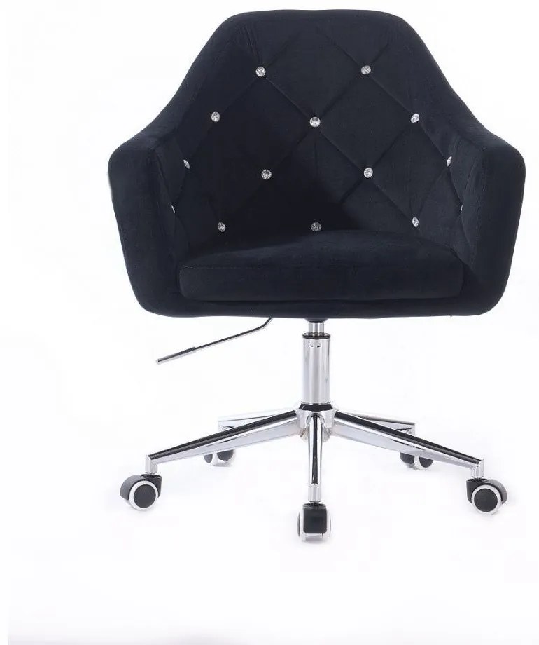LuxuryForm DESIGN Kreslo ROMA VELUR na striebornej podstave s kolieskami - čierne