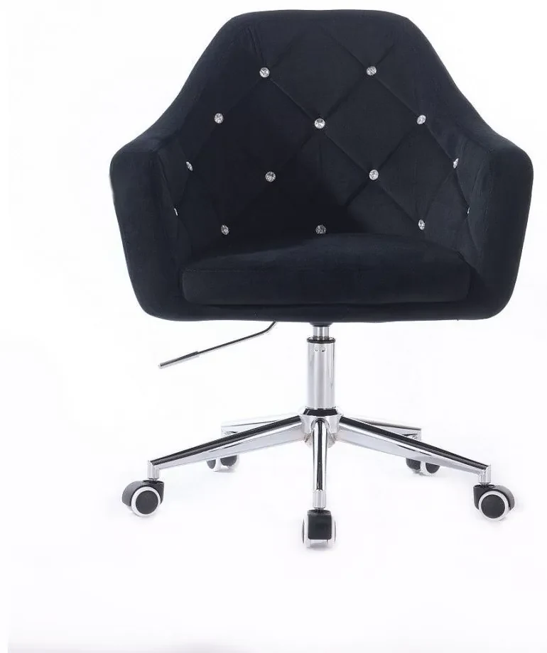 LuxuryForm DESIGN Kreslo ROMA VELUR na striebornej podstave s kolieskami - čierne