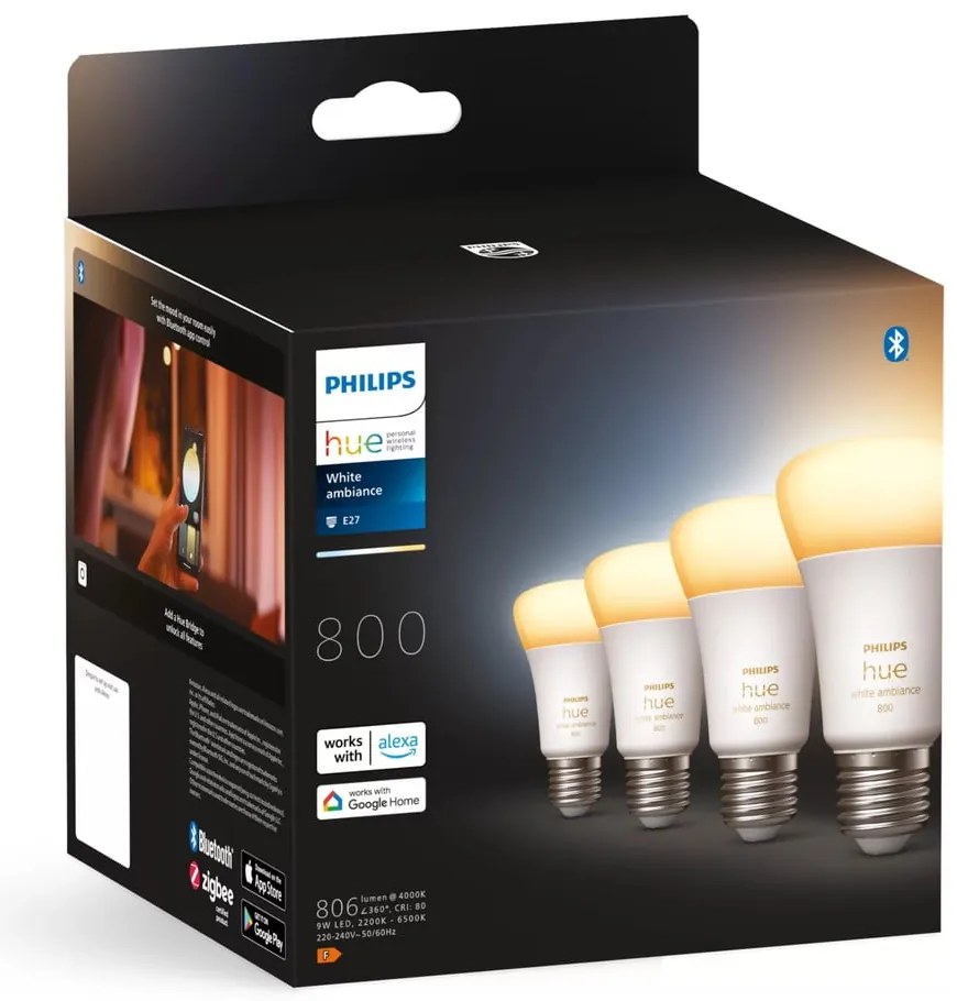 LED inteligentné žiarovky v súprave 4 ks E27, 9 W White ambiance – Philips Hue