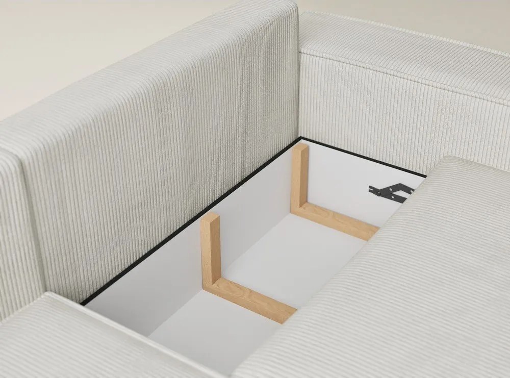 Krémovobiela menčestrová rozkladacia/s úložným priestorom rohová pohovka (ľavý roh/do L) Tonga – Maison de Rêve