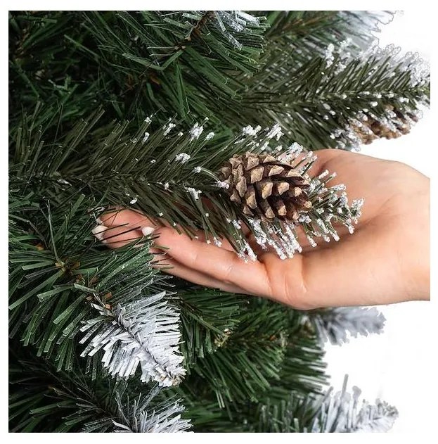 Umelý 3D vianočný stromček BOROVICA smaragdová 220cm so šiškami zasnežená