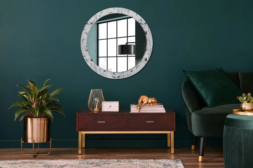 Okrúhle ozdobné zrkadlo Žeriavy vtáky fi 80 cm