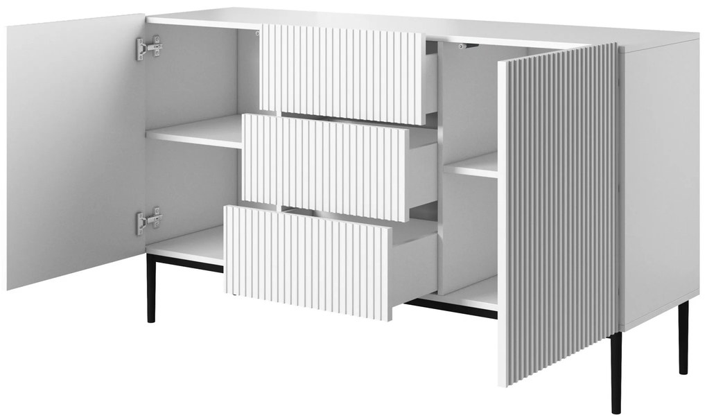 Komoda Nicole 150 cm s 3 zásuvkami - biely mat / čierna