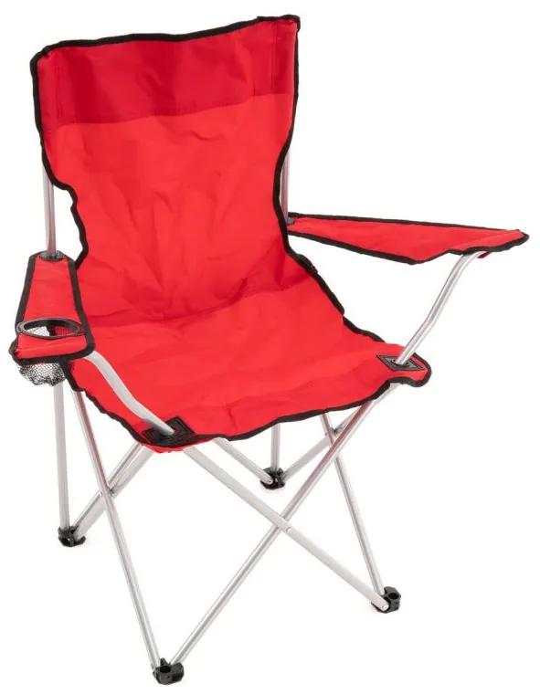 Skladacia kempingová stolička s držiakom nápojov, červená