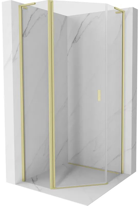 Mexen Mist L, päťuholníkový sprchový kút s krídlovými dverami, 90 x 90 cm, 8mm číre sklo, zlatý matný profil, 8A8L-090-090-55-00
