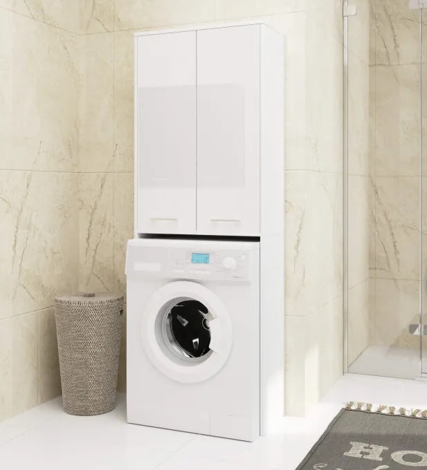 Kúpeľňová skrinka nad práčku FIN180 PILLARO FULL 2D leská biela