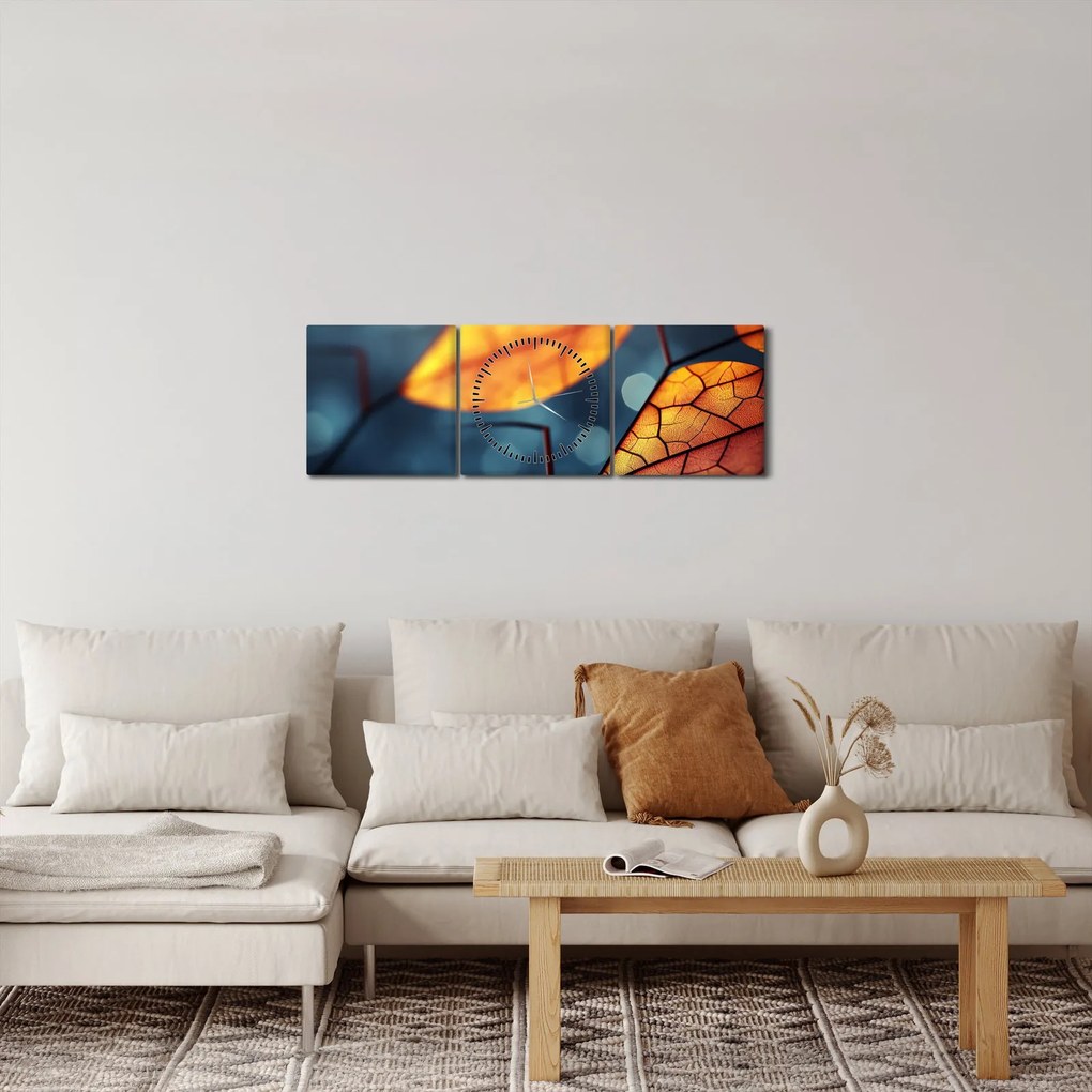 Obraz - Textúra listov (s hodinami) (90x30 cm)