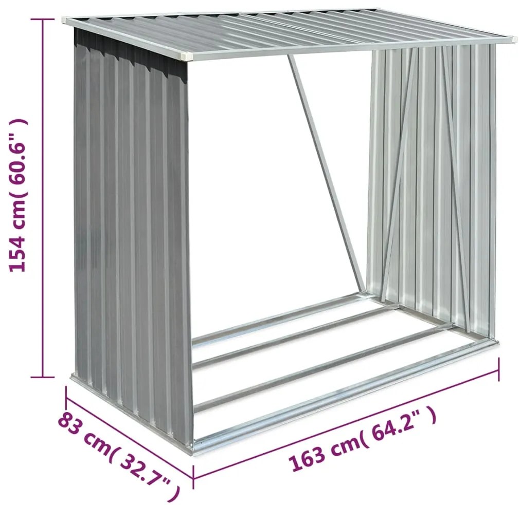 Záhradná kôlňa na drevo z galvanizovanej ocele 163x83x154 cm sivá