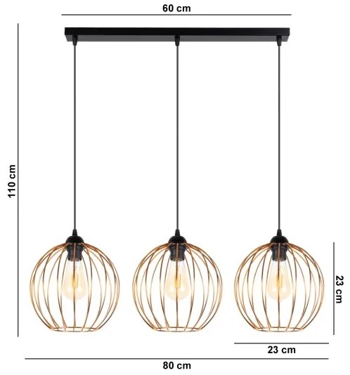 Luster na lanku MATT 3xE27/60W/230V čierna/medená