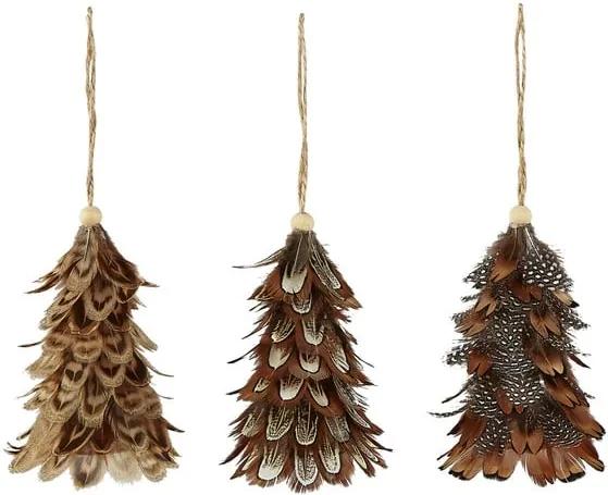 Sada 3 vianočných závesných dekorácií z peria Villa Collection Feathers, výška 10 cm