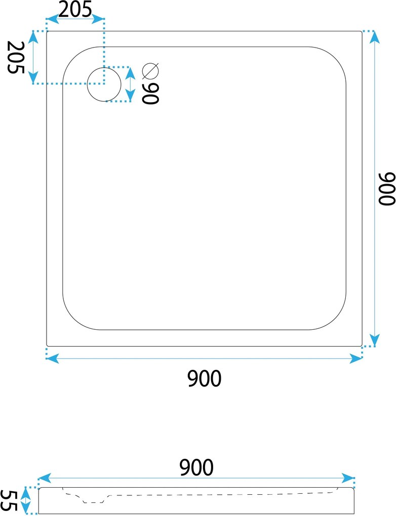 Rea Belmond, akrylová sprchová vanička 90x90x5,5 cm, biela lesklá, REA-K4371