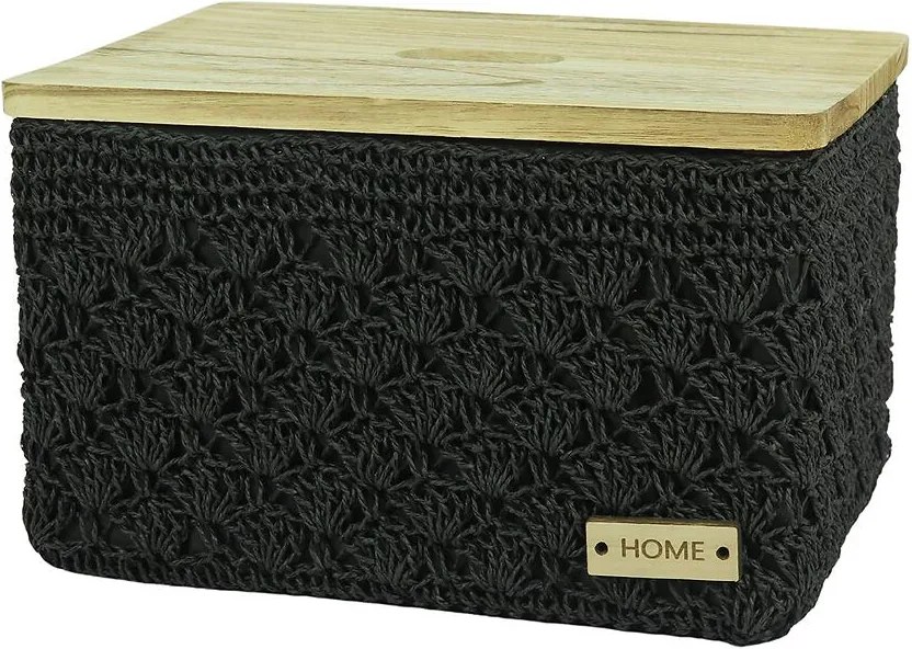 Háčkovaný obdĺžnikový košík d.36x26 h22,5cm