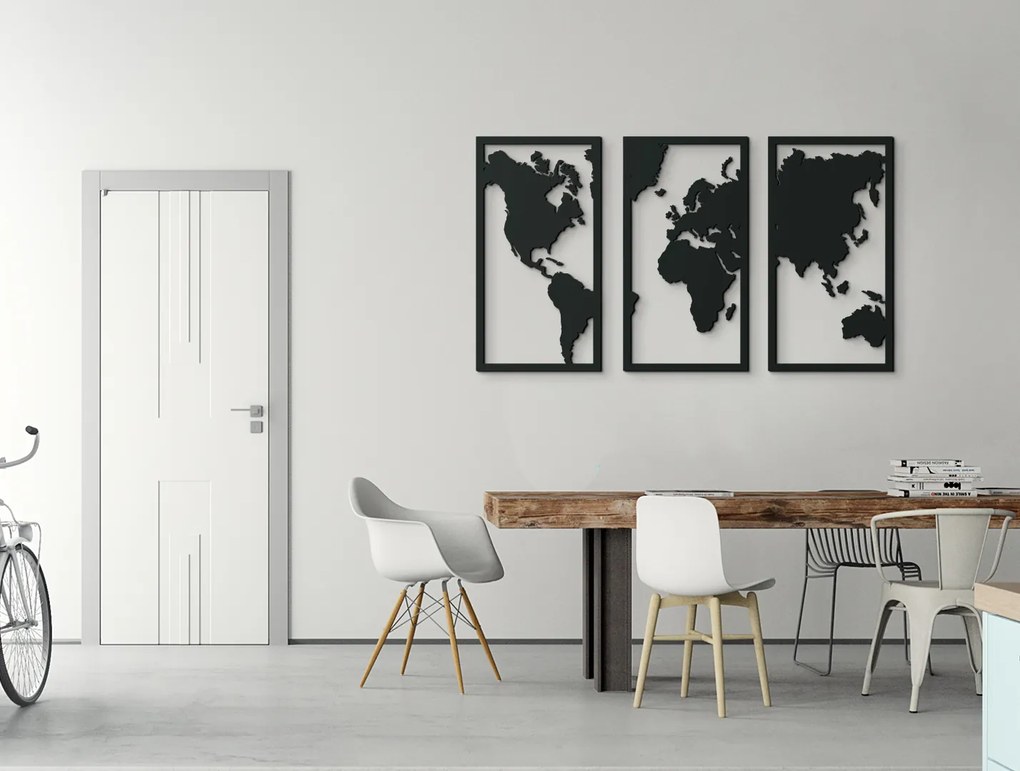 drevko Viacdielny obraz mapa sveta Rozmer obrazu: 50 x 89 cm, Farba dekorácie: Čierna