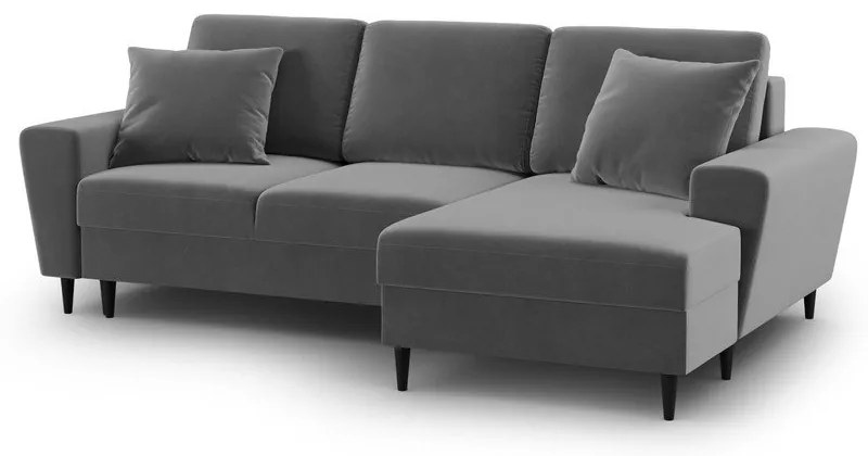 Svetlosivá zamatová rozkladacia/s úložným priestorom rohová pohovka (pravý roh/s leňoškou) Kyoto – Cosmopolitan Design