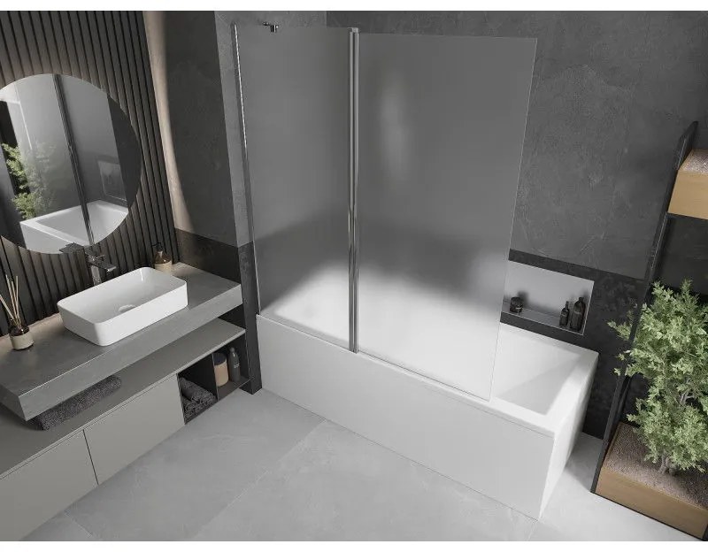 Mexen Flip, vaňová zástena 1-krídlová 140 x 150 cm, otočné krídlo, 6 mm námraza sklo, chrómový profil, 894-140-101-01-30