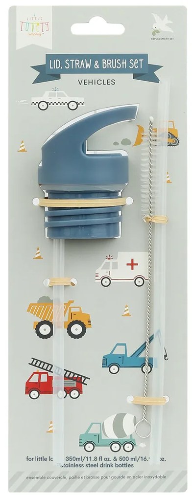 A Little Lovely Company - uzáver, kefka a slamka k antikorovej fľaši - vozidlá