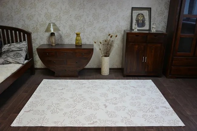 Koberec SIZAL FLAT 48774/526 Lístky vtákov krém ružový