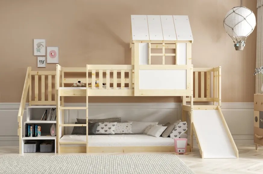 Interbeds Poschodová posteľ Antresola Domček so šmykľavkou a schodmi 200cm x 90cm