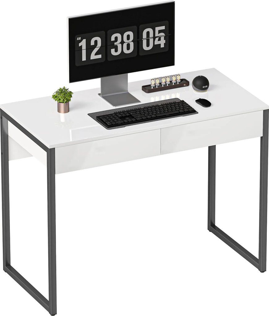 HOMCOM písací stôl 100 x 50 cm – 2 zásuvky, oceľový rám, čierny | Aosom