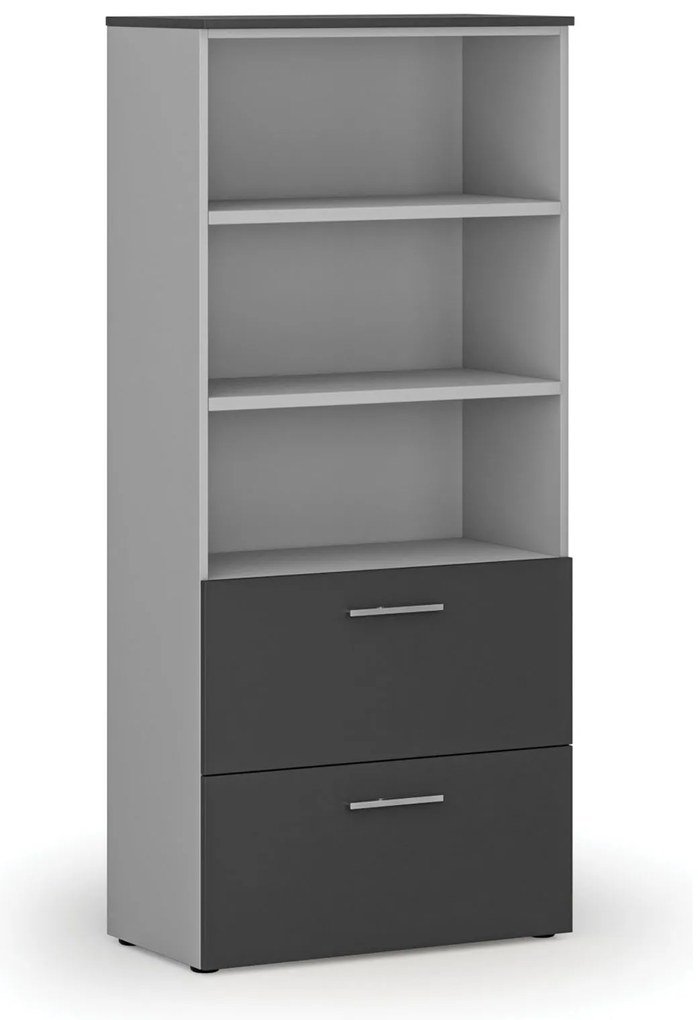Skriňa so zásuvkami pre závesné zložky PRIMO GRAY, 800 x 420 x 1781 mm, sivá/grafit