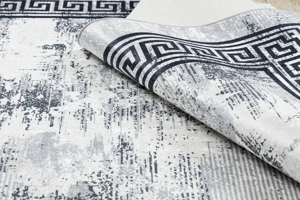 Koberec ANDRE 1189 Mramor, grécky - prateľný, protišmykový - čierno / strieborný