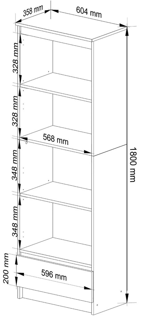 Kancelársky regál Rexa 60 cm 1 zásuvka a 4 police biely