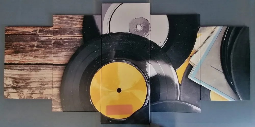 5-dielny obraz staré platne gramofónu