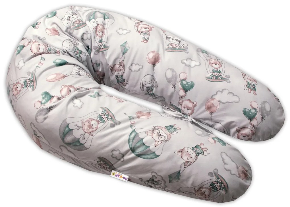 Baby Nellys Dojčiace bavlněný vankúš - relaxačná poduška, Lietajúce zvieratká, zelený
