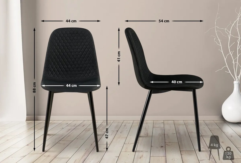 4x Stolička Giverny látka - čierna