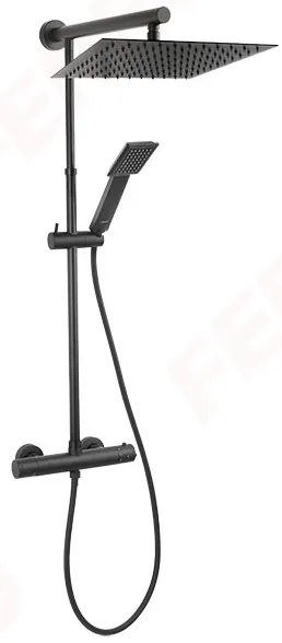 FERRO TREVI - sprchová sada, termostatická sprchová batéria a hlavica 30x30cm, čierna, NP75SQ-TRV7U-BL