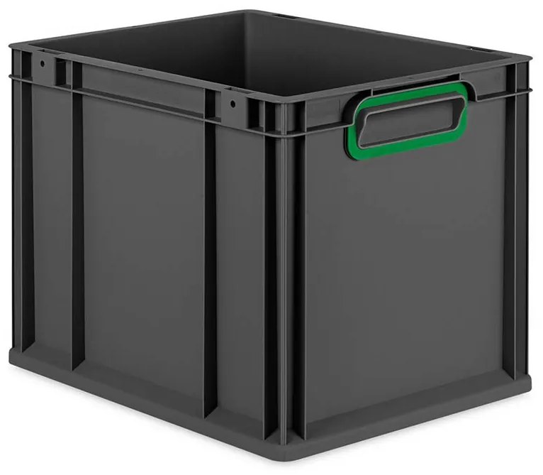 Sada 4 kusov - Eurobox Next Gen 2.0 Cycle - Stohovateľný kontajner s uzavretými rukoväťami - Zelený - 400 x 300 x 320 mm - Antracit