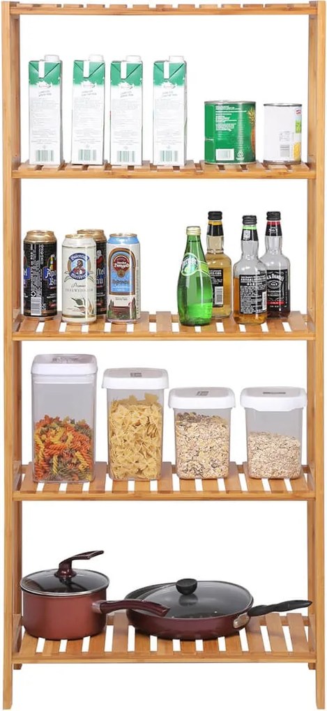 Bambusový regál do kúpeľne s 5 policami, prírodná farba