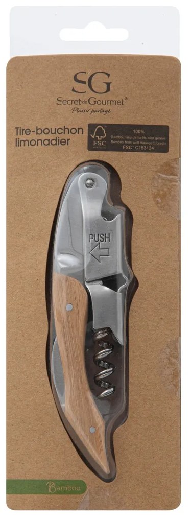 Skladacia vývrtka na víno Bamboo, 12 cm