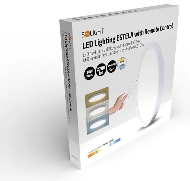 SOLIGHT LED osvetlenie s diaľkovým ovládačom Estela White, 36W, 2700lm, 30cm, CCT