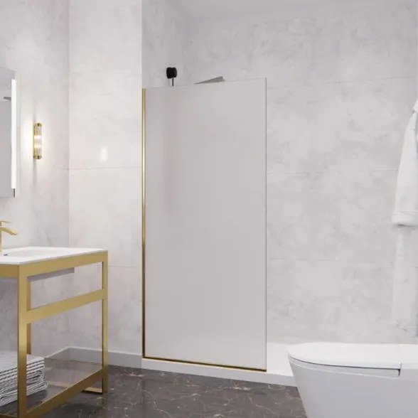 Erga Paris, sprchová zástena Walk-In 130x200 cm, 8mm sklo námraza, zlatý lesklý profil, ERG-V02-PARIS-130x200-FR-GD