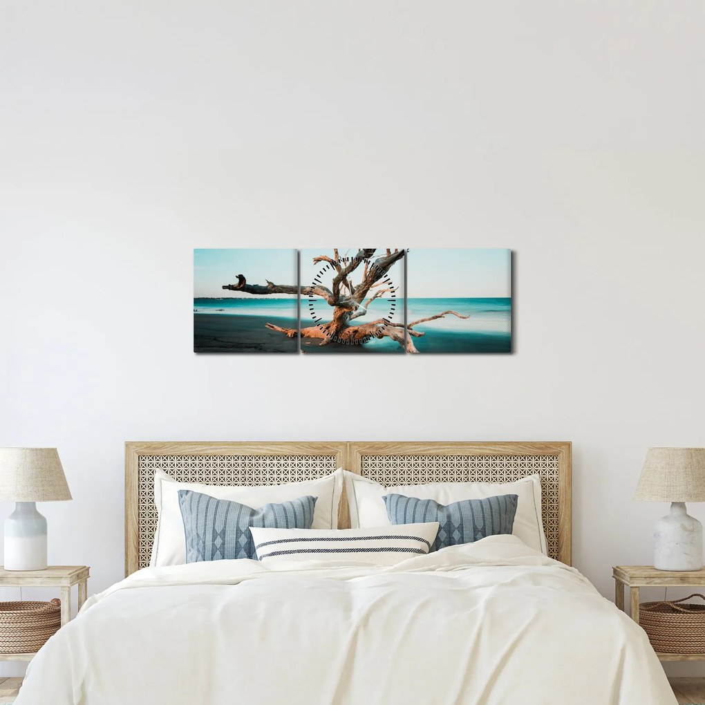 Obraz - Vyplavenie na pláži (s hodinami) (90x30 cm)