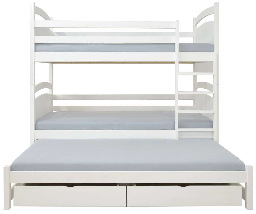 Wilsondo Poschodová posteľ s prístelkou Petra 2 90x200 - biela