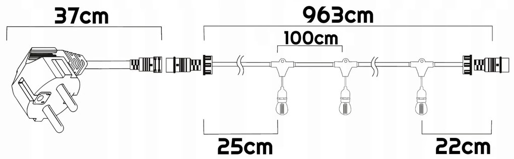 BERGE Záhradná girlanda 10m + 11x 1W LED žiarovka